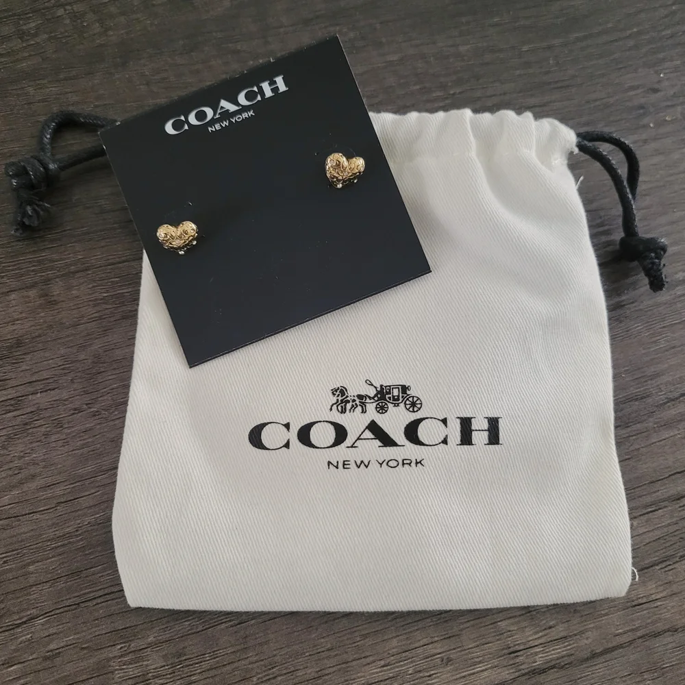 Coach Gold Textured Heart Earrings - Picture 2 of 3